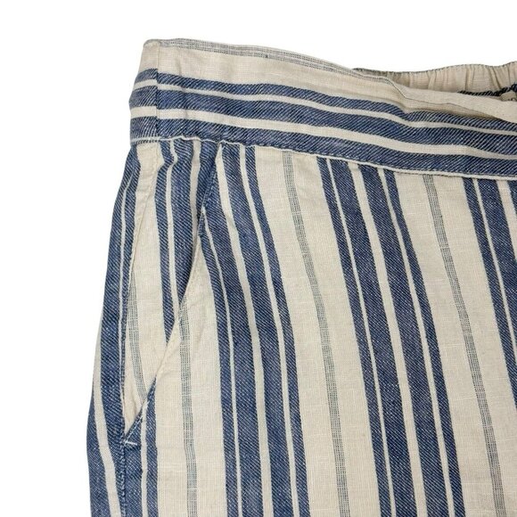 Christian Siriano Pants Womens Medium Blue Striped Wide Leg Pull On Linen Cotton - Picture 4 of 7